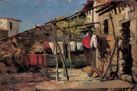 CORTILE DI CASA 1905, Mario Delitala. CORTILE DI CASA 1905, Mario Delitala.