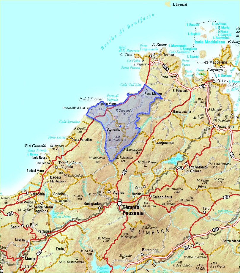 Cartina dettagliata di tutte le spiagge di Aglientu e Vignola
