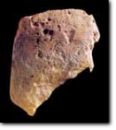 Frammento di stele decorata a losanghe e motivi spiraliformi rinvenuta durante gli scavi Tinè