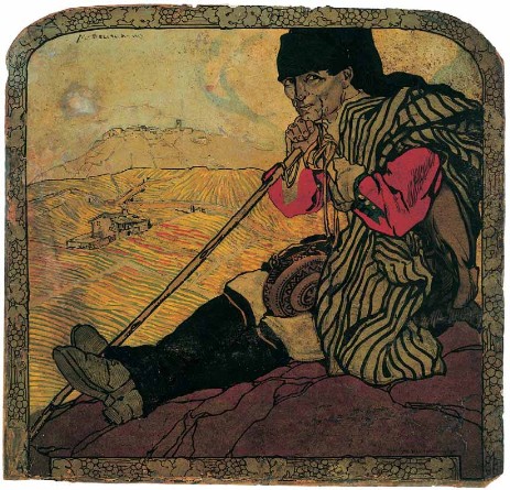 IL GUARDIANO DELLA VIGNA, 1913 Soggetto originale per il manifesto della Ditta vinicola Zedda-Piras, Mario Delitala. IL GUARDIANO DELLA VIGNA, 1913 Soggetto originale per il manifesto della Ditta vinicola Zedda-Piras, Mario Delitala.