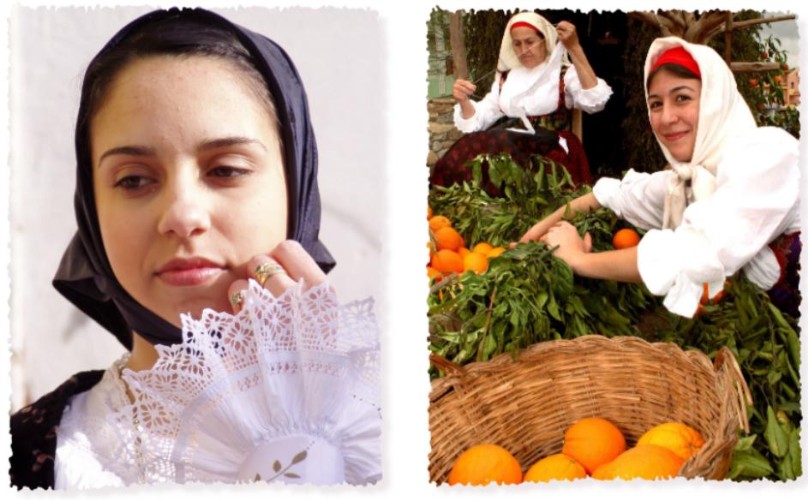 Mamoiada particolare abito tradizionale femminile e Sagra delle arance a Muravera particolare del Costume femminile