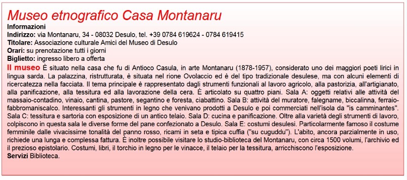 Museo etnografico Casa Montanaru Desulo come arrivare